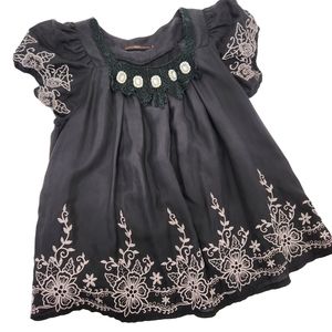Anthropologie Hazel Embroidered Jeweled Black Top (S)